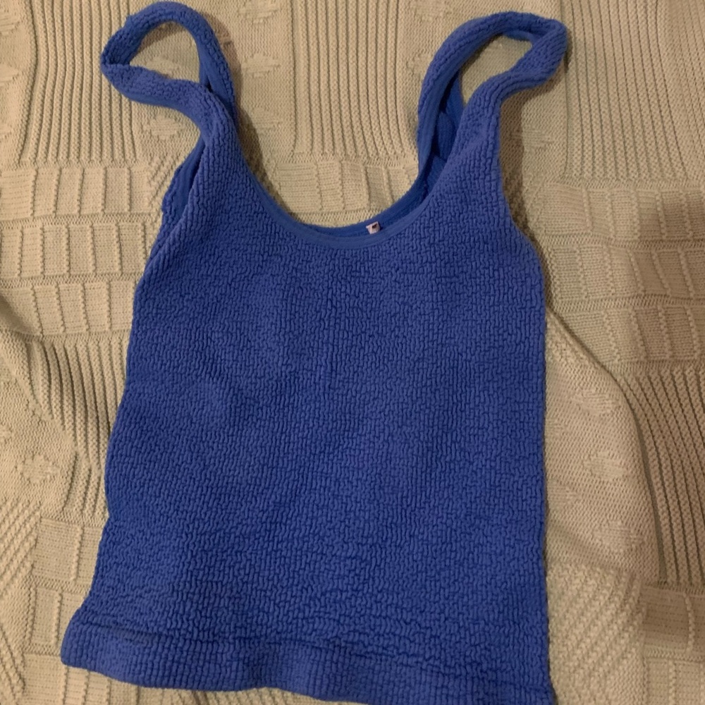 Thick & comfy royal blue tank top, slightly cropped if long torso